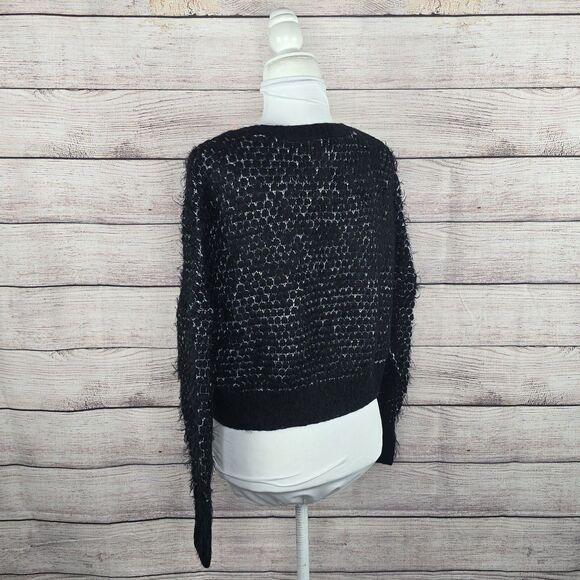 ModCloth Nipping at Your Nose Cropped Sweater Black Small Metallic Eyelash Knit - Picture 3 of 8